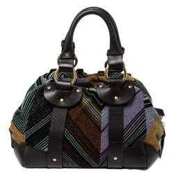 Pre Owned Missoni Multicolor Lamé Fabric and Leather Zipped Satchel