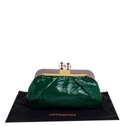 Pre Owned Missoni Green Patent Leather Kisslock Frame Clutch
