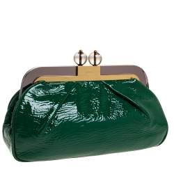Pre Owned Missoni Green Patent Leather Kisslock Frame Clutch