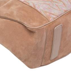 Pre Owned Missoni Beige Embroidered Suede And Leather Top Handle Bag