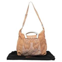 Pre Owned Missoni Beige Embroidered Suede And Leather Top Handle Bag