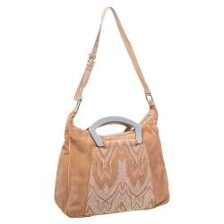 Pre Owned Missoni Beige Embroidered Suede And Leather Top Handle Bag