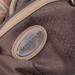 Pre Owned Missoni Beige Embroidered Suede And Leather Top Handle Bag
