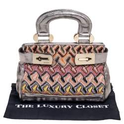 Pre Owned Missoni Multicolor Weave Fabric and Laminated Leather Tote