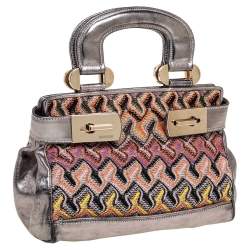 Pre Owned Missoni Multicolor Weave Fabric and Laminated Leather Tote