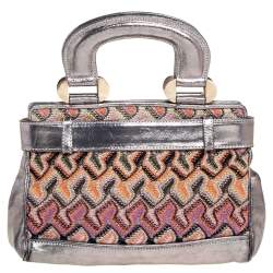 Pre Owned Missoni Multicolor Weave Fabric and Laminated Leather Tote