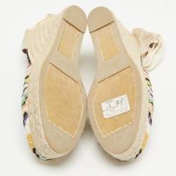 Pre Owned Missoni Multicolor Canvas and Knit Fabric Wedge Platform Espadrille Ankle Wrap Sandals Size 40