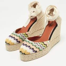 Pre Owned Missoni Multicolor Canvas and Knit Fabric Wedge Platform Espadrille Ankle Wrap Sandals Size 40