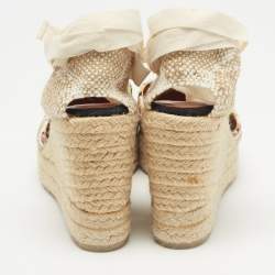 Pre Owned Missoni Multicolor Canvas and Knit Fabric Wedge Platform Espadrille Ankle Wrap Sandals Size 40
