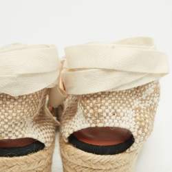 Pre Owned Missoni Multicolor Canvas and Knit Fabric Wedge Platform Espadrille Ankle Wrap Sandals Size 40