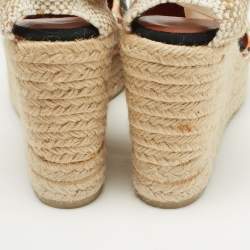 Pre Owned Missoni Multicolor Canvas and Knit Fabric Wedge Platform Espadrille Ankle Wrap Sandals Size 40