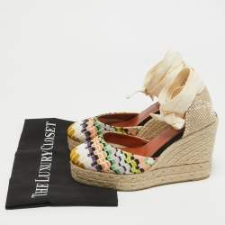 Missoni Multicolor Fabric Raffia Wedge Espadrilles Sandals Size 37