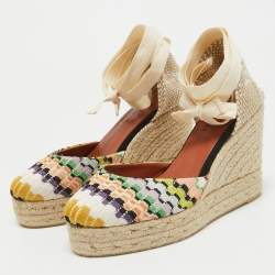 Missoni Multicolor Fabric Raffia Wedge Espadrilles Sandals Size 37