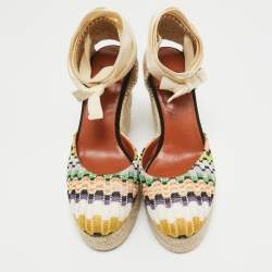 Missoni Multicolor Fabric Raffia Wedge Espadrilles Sandals Size 37
