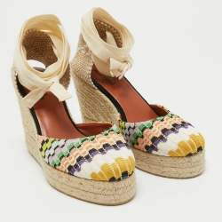 Missoni Multicolor Fabric Raffia Wedge Espadrilles Sandals Size 37