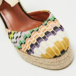Missoni Multicolor Fabric Raffia Wedge Espadrilles Sandals Size 37