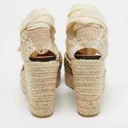 Missoni Multicolor Fabric Raffia Wedge Espadrilles Sandals Size 37