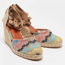 Pre Owned Missoni Multicolor Canvas and Lurex Fabric Wedge Sandals Size 40