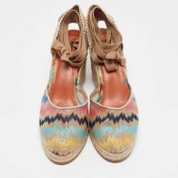 Pre Owned Missoni Multicolor Canvas and Lurex Fabric Wedge Sandals Size 40