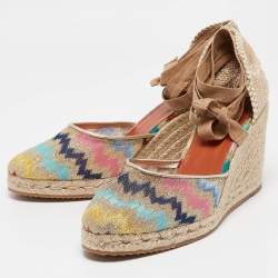 Pre Owned Missoni Multicolor Canvas and Lurex Fabric Wedge Sandals Size 40