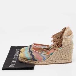 Pre Owned Missoni Multicolor Canvas and Lurex Fabric Wedge Sandals Size 40