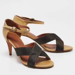 Missoni Metallic Leather and Mesh Ankle Strap Sandals Size 40