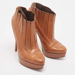 Pre Owned Missoni Brown Leather Ankle Length Boots Size 39.5