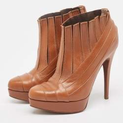 Pre Owned Missoni Brown Leather Ankle Length Boots Size 39.5