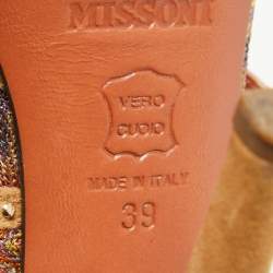 Missoni Brown Lurex Fabric and Suede Ankle Strap Sandals Size 39