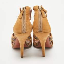 Missoni Brown Lurex Fabric and Suede Ankle Strap Sandals Size 39
