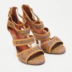 Missoni Brown Lurex Fabric and Suede Ankle Strap Sandals Size 39