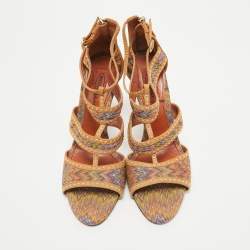 Missoni Brown Lurex Fabric and Suede Ankle Strap Sandals Size 39