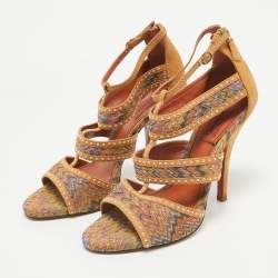 Missoni Brown Lurex Fabric and Suede Ankle Strap Sandals Size 39