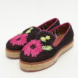 Missoni Multicolor Woven Raffia Floral Detail Platform Espadrille Smoking Slippers Size 35
