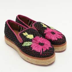 Missoni Multicolor Woven Raffia Floral Detail Platform Espadrille Smoking Slippers Size 35
