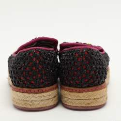 Missoni Multicolor Woven Raffia Floral Detail Platform Espadrille Smoking Slippers Size 35