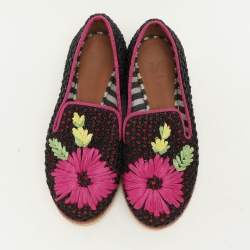 Missoni Multicolor Woven Raffia Floral Detail Platform Espadrille Smoking Slippers Size 35