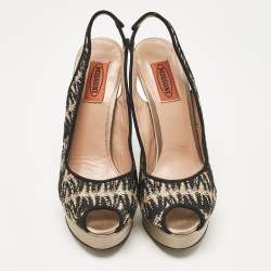 Missoni Black/Grey Lace and Satin Peep Toe Platform Slingback Pumps Size 38