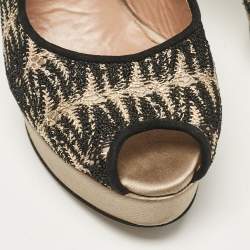 Missoni Black/Grey Lace and Satin Peep Toe Platform Slingback Pumps Size 38
