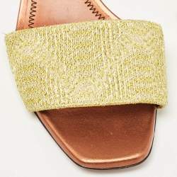 Pre Owned Missoni Gold/Yellow Leather and Lurex Fabric Ankle Strap Sandals Size 38