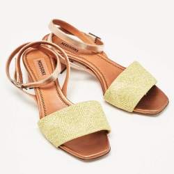 Pre Owned Missoni Gold/Yellow Leather and Lurex Fabric Ankle Strap Sandals Size 38