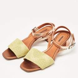 Pre Owned Missoni Gold/Yellow Leather and Lurex Fabric Ankle Strap Sandals Size 38