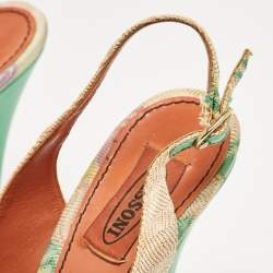 Pre Owned Missoni Multicolour Knit Fabric Peep Toe Platform Slingback Sandals Size 38