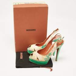 Pre Owned Missoni Multicolour Knit Fabric Peep Toe Platform Slingback Sandals Size 38