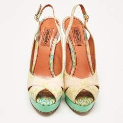 Pre Owned Missoni Multicolour Knit Fabric Peep Toe Platform Slingback Sandals Size 38