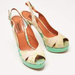 Pre Owned Missoni Multicolour Knit Fabric Peep Toe Platform Slingback Sandals Size 38