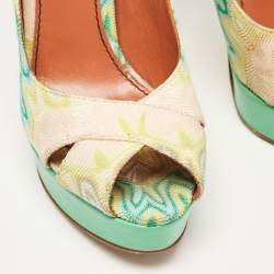 Pre Owned Missoni Multicolour Knit Fabric Peep Toe Platform Slingback Sandals Size 38