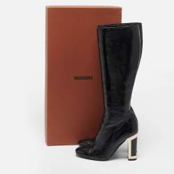 Pre Owned Missoni Black Patent Leather Calf Length Boots Size 39