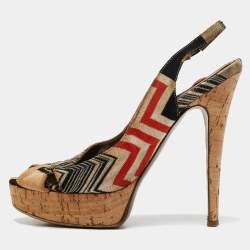 Missoni Multicolor Knit Fabric Platform  Slingback Sandals Size 36
