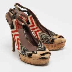 Missoni Multicolor Knit Fabric Platform  Slingback Sandals Size 36